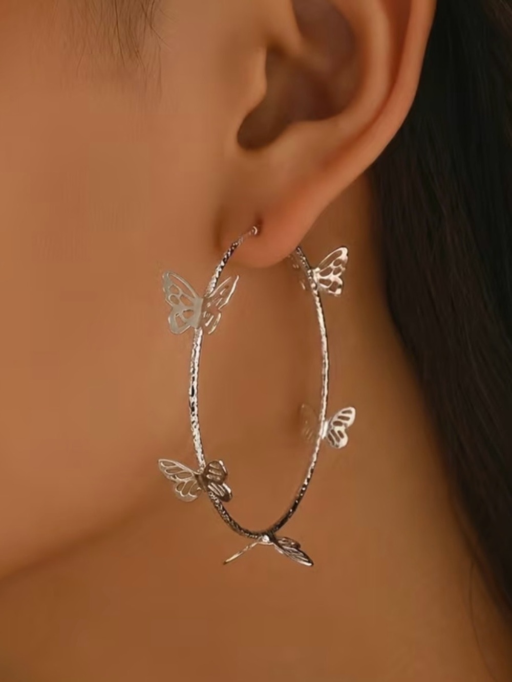 Butterfly Silver Hoop Earrings